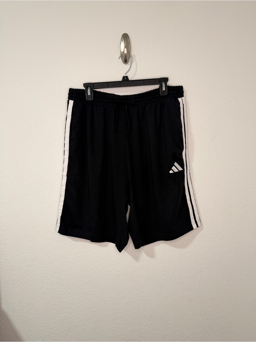 adidas Black Athletic Shorts with White Side Stripes and Logo